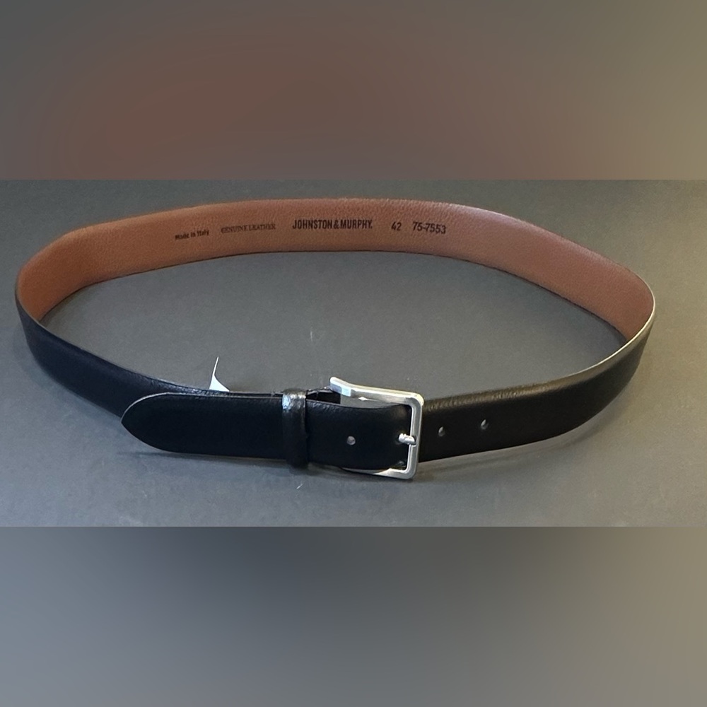 Johnston & Murphy Feather Edge Black Italian Leather Dress Belt Size 42